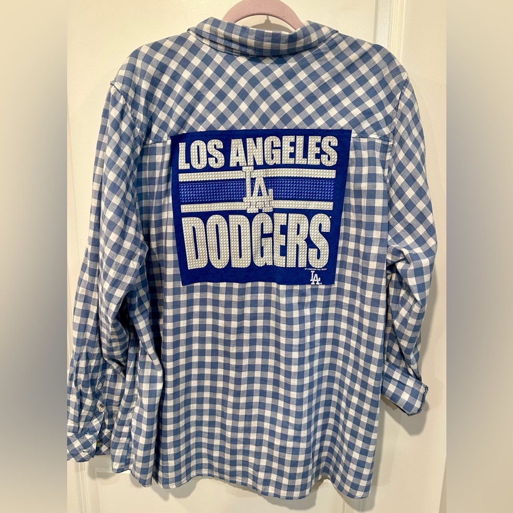 The Dodgers BASEBALL tshirt upcycled flannel shirt 2x